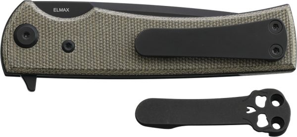 Chaves Knives Liberation Street Linerlock Folding Knife 3.25" Elmax Tanto Green Canvas Micarta