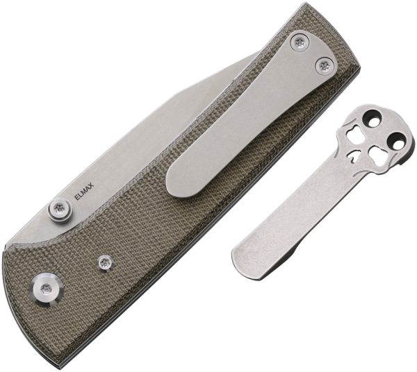 Chaves Knives Scapegoat Street Linerlock Folding Knife Elmax Green Canvas Micarta