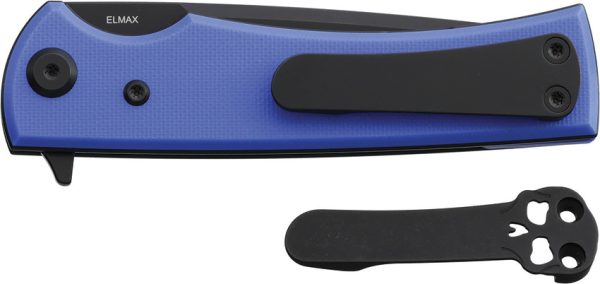 Chaves Knives Liberation Street Linerlock Folding Knife 3.25" Black PVD Elmax Tanto Blade Blue G10