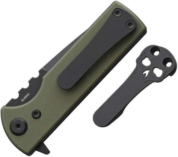 Chaves TAK Redencion Linerlock Folding Knife 2.75" Black PVD Elmax OD Green G10