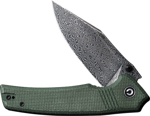 Civivi Tranquil Linerlock 3.75" Damascus Green Canvas Micarta Folding Knife