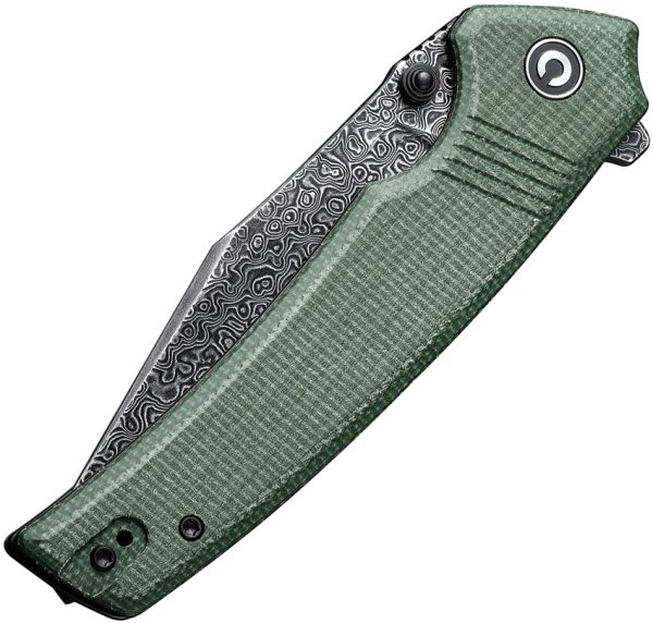 Civivi Tranquil Linerlock 3.75" Damascus Green Canvas Micarta Folding Knife