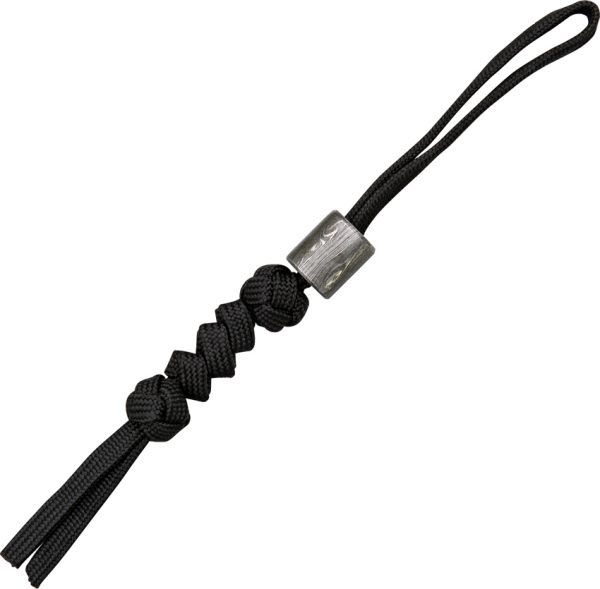 DA08 Damascus Hand-Forged Cylinder Bead with Lanyard Black