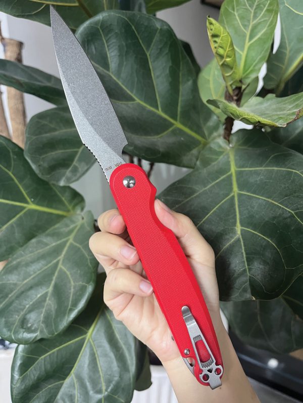 Daggerr Knives Parrot Button Lock Folding Knife Red 4.75" VG-10