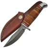 Damascus Stacked Leather Skinner Fixed Blade Knife, 3.5" Damascus Steel Clip Point