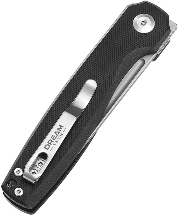 Dreamtech Button Lock Folding Knife D2 Tanto Black G10 3.38"