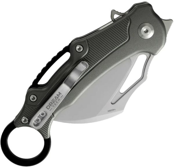 Dreamtech Button Lock Karambit Folding Knife 3" 14C28N Gray