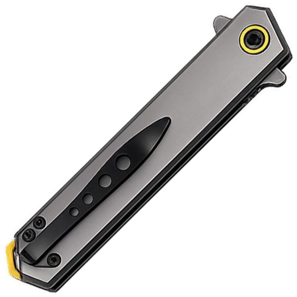 ElitEdge Assisted Opening Linerlock Folding Knife, 3.75" Satin Clip Point Blade, Gray Handle w/ Gold Backspacer