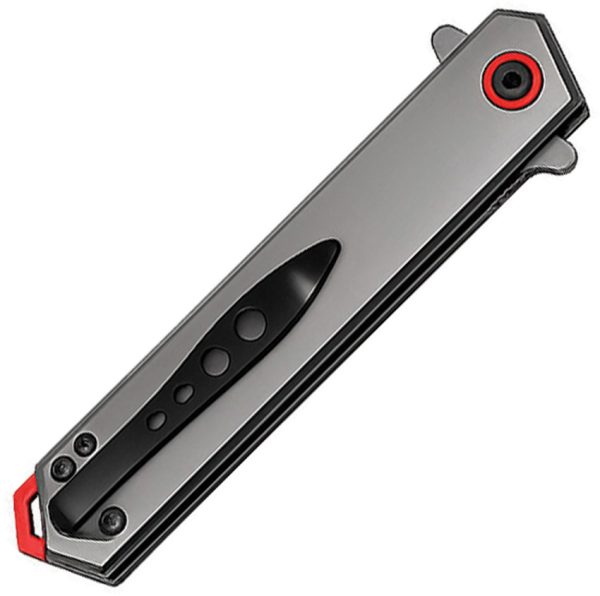 ElitEdge Linerlock A/O Folding Knife - Gray/Red, 3.75" Satin Clip Point Blade, G10 Inlay