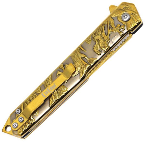 ElitEdge Dragon Gold Assisted Opening Folding Knife 3.5" Tanto Blade