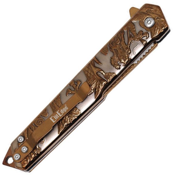 ElitEdge Linerlock A/O Dragon Rose Folding Knife 3.5" Tanto