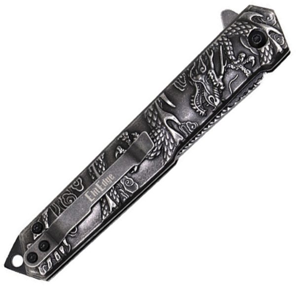 ElitEdge Dragon Linerlock Assisted Opening Folding Knife 3.5" Black Stonewash