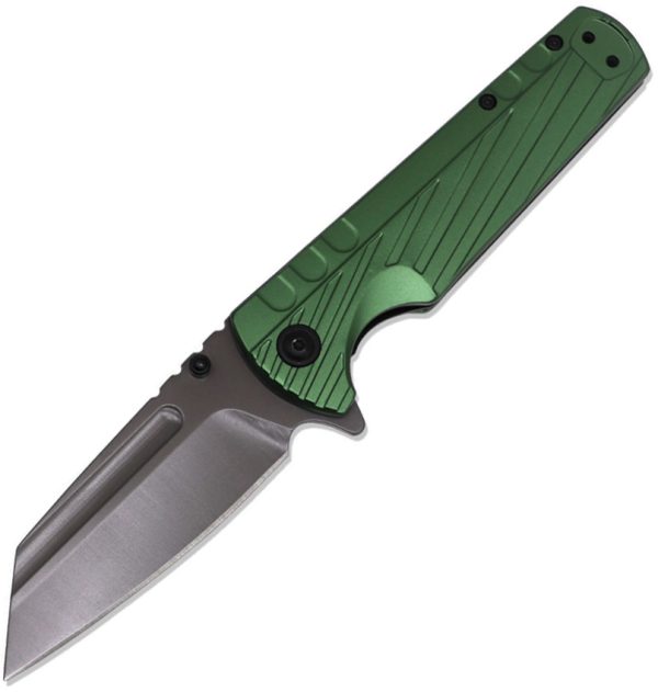 ElitEdge Linerlock Folding Knife 3.25" Gray Coated 440C Green Aluminum