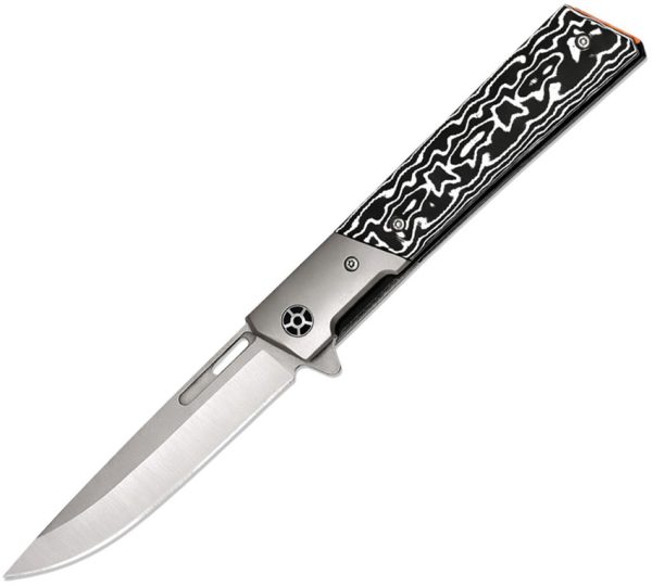 EE10B028GY ElitEdge Linerlock Folding Knife 3.75" D2 Black/White Micarta