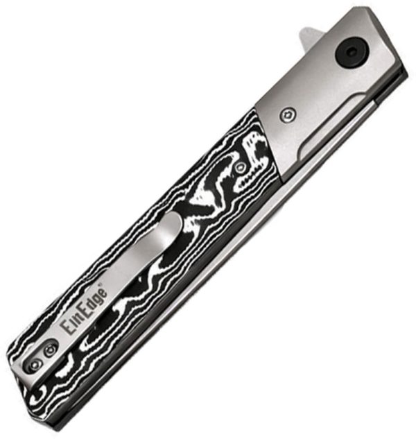 EE10B028GY_add_01 ElitEdge Linerlock Folding Knife 3.75" D2 Black/White Micarta