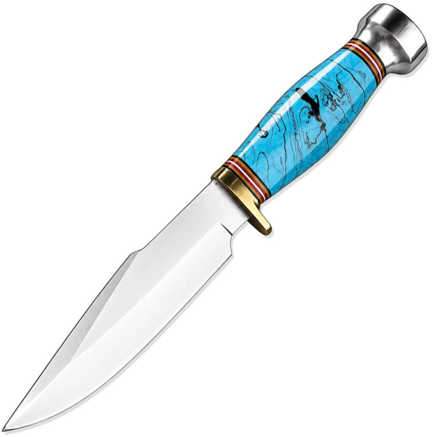 ElitEdge Hunting Fixed Blade Knife 4.75" 440C Satin Turquoise w/ Sheath