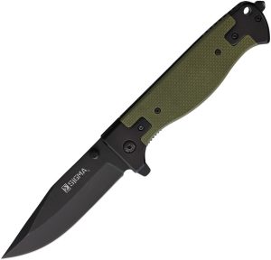 Falcon Linerlock Folding Knife 4in Titanium Coated 440 Military Green G10