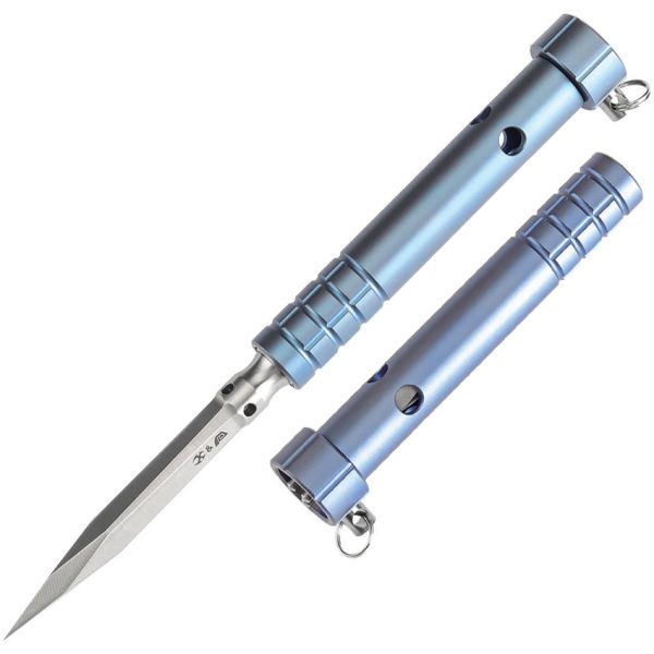 Kansept EDC Stiletto Fixed Blade Knife 3.25" 5Cr13MoV Blue Titanium