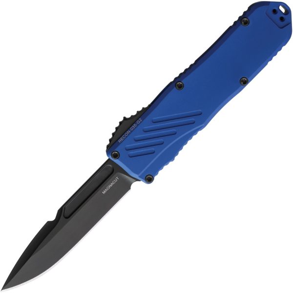 Guardian Tactical Recon 035 G2 OTF Automatic Knife - 3.5" Black MagnaCut Blade, Blue Aluminum Handle