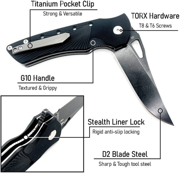 Heibel Knives Blackhawk Linerlock Folding Knife 3.5" D2 Black