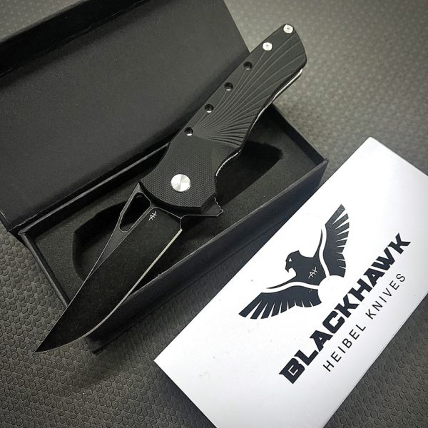 Heibel Knives Blackhawk Linerlock Folding Knife 3.5" D2 Black