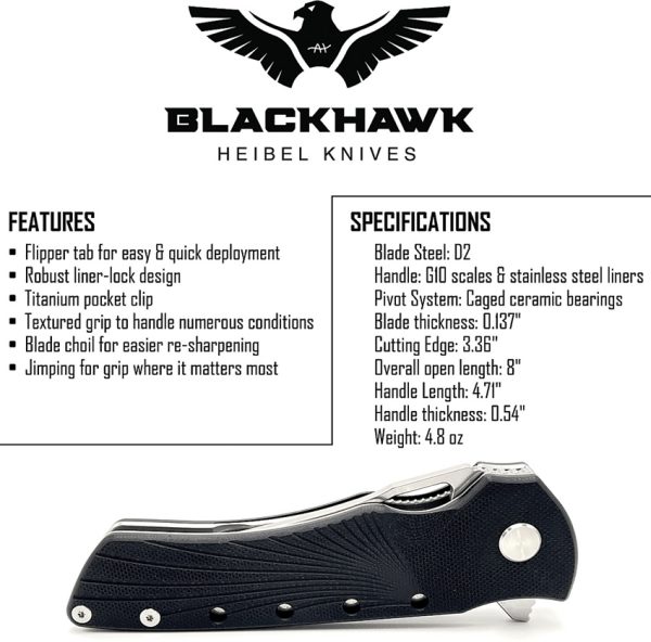 HBKBLKRB_add_03 Heibel Knives Blackhawk Linerlock Folding Knife 3.5" D2 Black G10