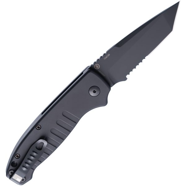 HO64120_Add_01 Hogue Auto Ballista I Folding Knife - 3.5" Black Cerakote Serrated Tanto Blade, Button Lock