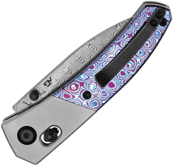 Kansept Knives Dako Folding Knife 3.25" Damascus Blade Crossbar Lock Timascus
