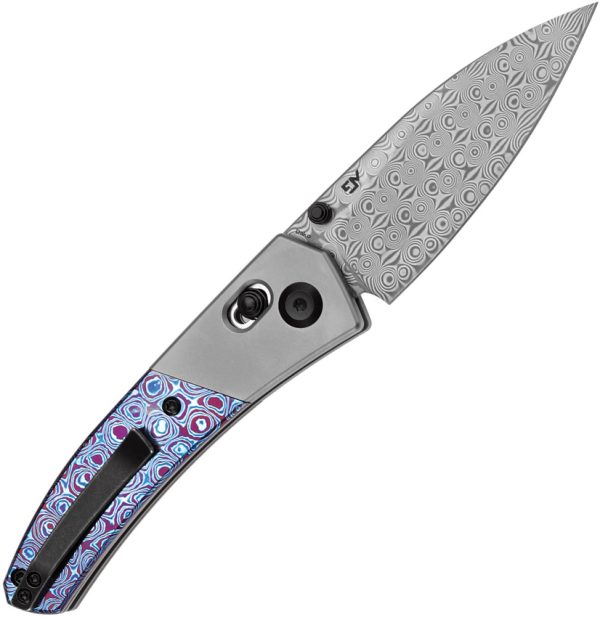 Kansept Knives Dako Folding Knife 3.25" Damascus Blade Crossbar Lock Timascus