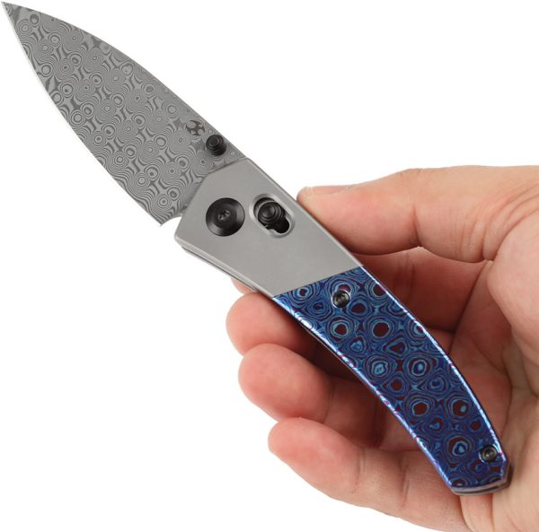 Kansept Knives Dako Folding Knife 3.25" Damascus Blade Crossbar Lock Timascus