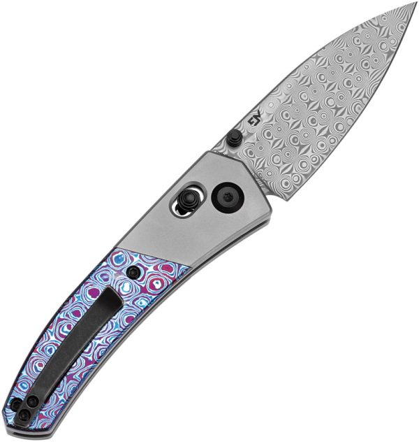Kansept Knives Dako Folding Knife 3.25" Damascus Blade Crossbar Lock Timascus