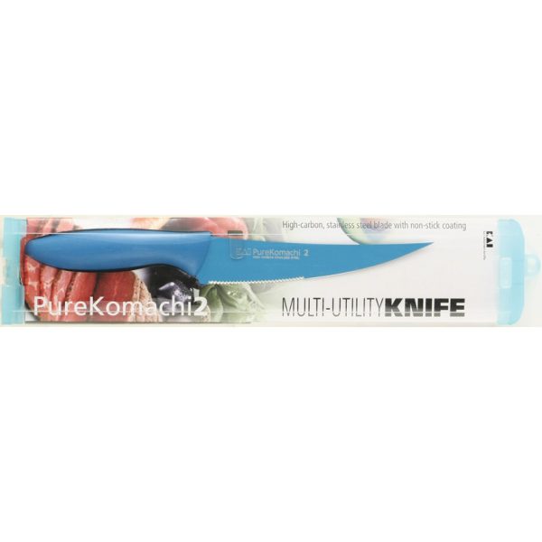 Kai USA 5.63" Multi-Utility Knife Blue Handle Partially Serrated