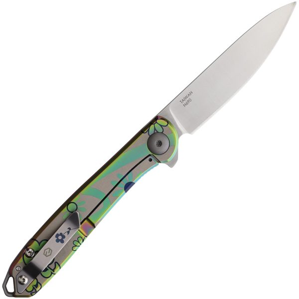 KARBON Tidbit Framelock Folding Knife 3" N690 Blade Floral Handle