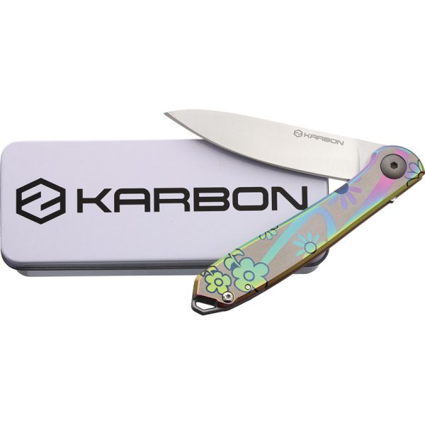 KARBON Tidbit Framelock Folding Knife 3" N690 Blade Floral Handle