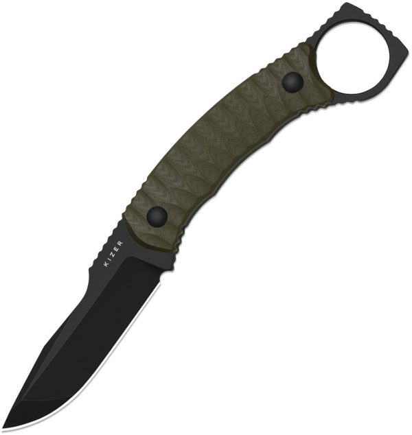 KI1115A1 Kizer Cutlery Billy Bones Fixed Blade 3.5" Black PVD AEB-L OD Green