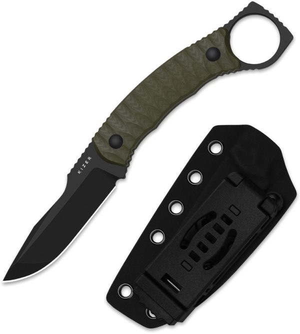 KI1115A1_add_01 Kizer Cutlery Billy Bones Fixed Blade 3.5" Black PVD AEB-L OD Green