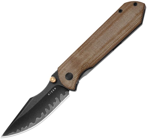 KI4784A4 Kizer Cutlery Harpoon Folding Knife 3.38" Framelock Brown Micarta