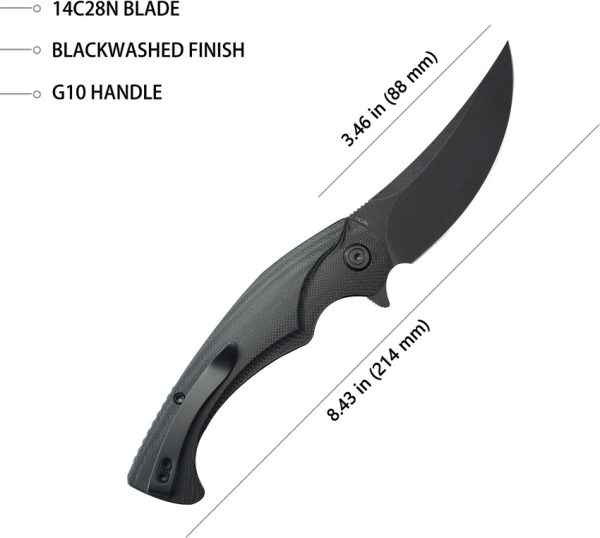 Kubey Scimitar Folding Knife 3.5" AUS-10A Linerlock Black
