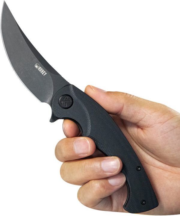 Kubey Scimitar Folding Knife 3.5" AUS-10A Linerlock Black