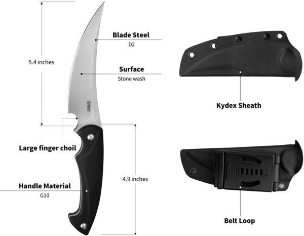 Kubey Scimitar Fixed Blade Knife 5.5in D2 Black G10