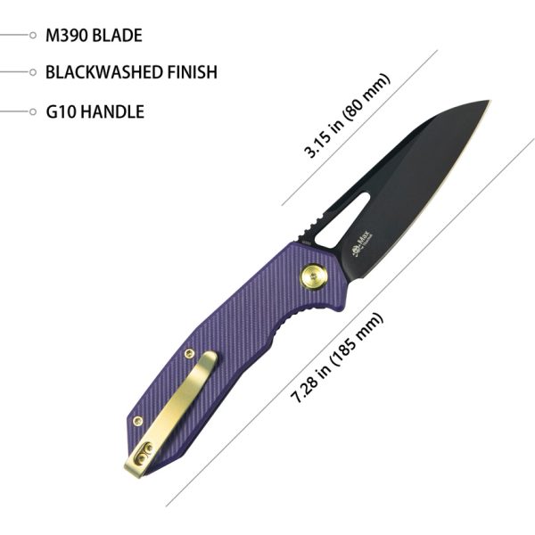 KB Knives Vagrant Linerlock Folding Knife 3" Bohler M390 Purple G10