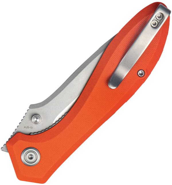 Kubey Ruckus Folding Knife 3.5" AUS-10A Linerlock Orange G10