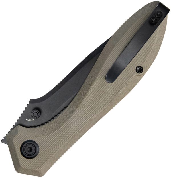Kubey Ruckus Linerlock 3.5" BlackWash AUS-10A Tan G10 Folding Knife