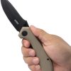 Kubey Ruckus Linerlock 3.5" BlackWash AUS-10A Tan G10 Folding Knife