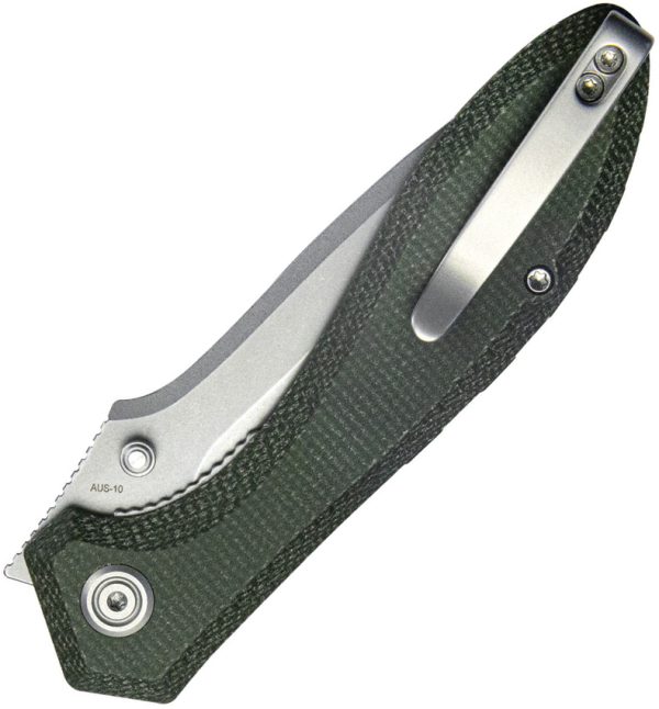 Kubey Ruckus Linerlock Folding Knife 3.5" AUS-10A Green Micarta