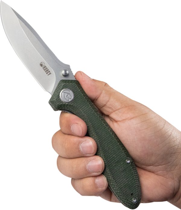 Kubey Ruckus Linerlock Folding Knife 3.5" AUS-10A Green Micarta