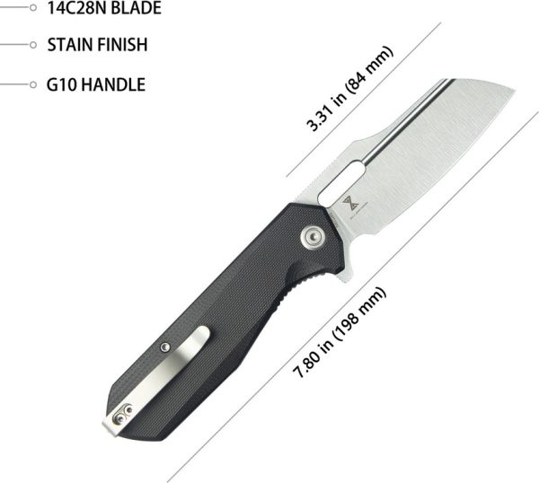 Kubey Atlas Framelock Black Folding Knife 3.38" 14C28N