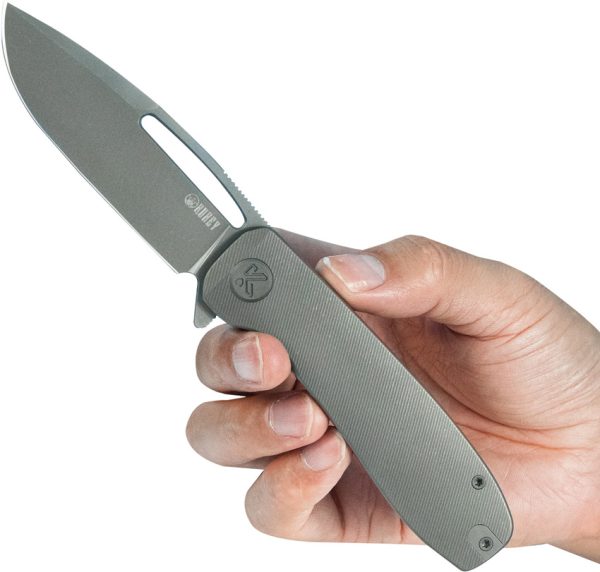 Kubey Supercell Linerlock Folding Knife 3.5" Black Stonewash 14C28N