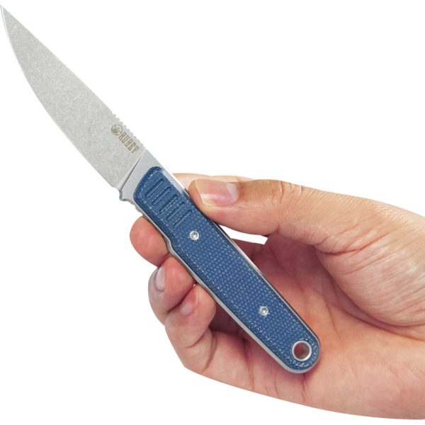 Kubey JL Fixed Blade Knife 3.13" 14C28N Blue Micarta w/ Sheath