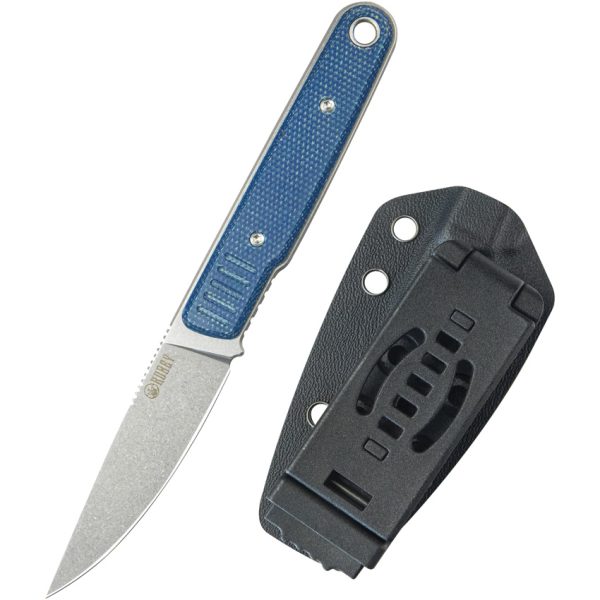 Kubey JL Fixed Blade Knife 3.13" 14C28N Blue Micarta w/ Sheath